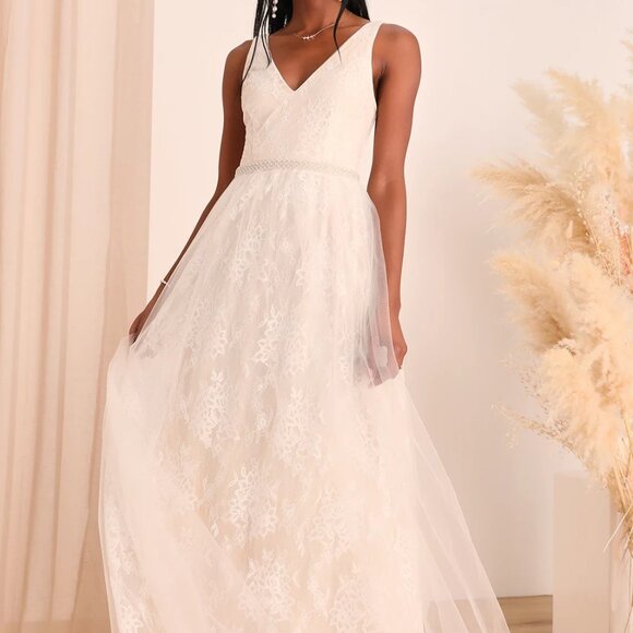 Lulus Dresses & Skirts - Lulu's - Sweet Love Ivory Lace Beaded Maxi Dress